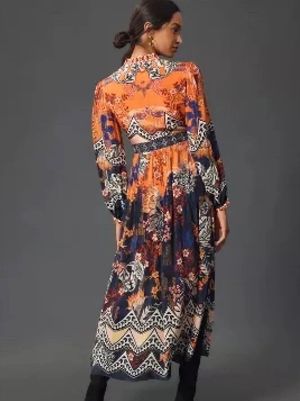 NEW Bhanuni by Jyoti maxi dress. Orange/Black floral. 6P. NWT - Picture 2 of 8
